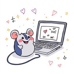 A playful doodle illustration of a computer mouse and a laptop