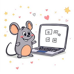 A playful doodle illustration of a computer mouse and a laptop