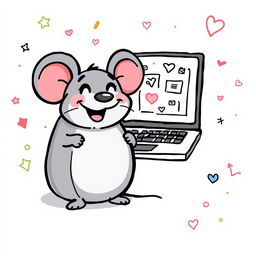 A playful doodle illustration of a computer mouse and a laptop
