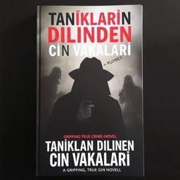 A captivating book cover for a gripping true crime novel titled 'Tanıkların Dilinden Cin Vakaları'