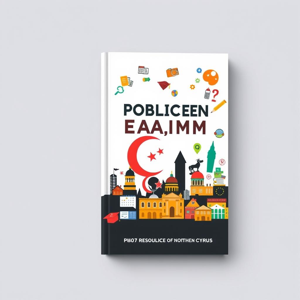 A book cover design focusing on public exam resources, featuring a silhouette or caricature of the map of the Turkish Republic of Northern Cyprus (KKTC) in the background