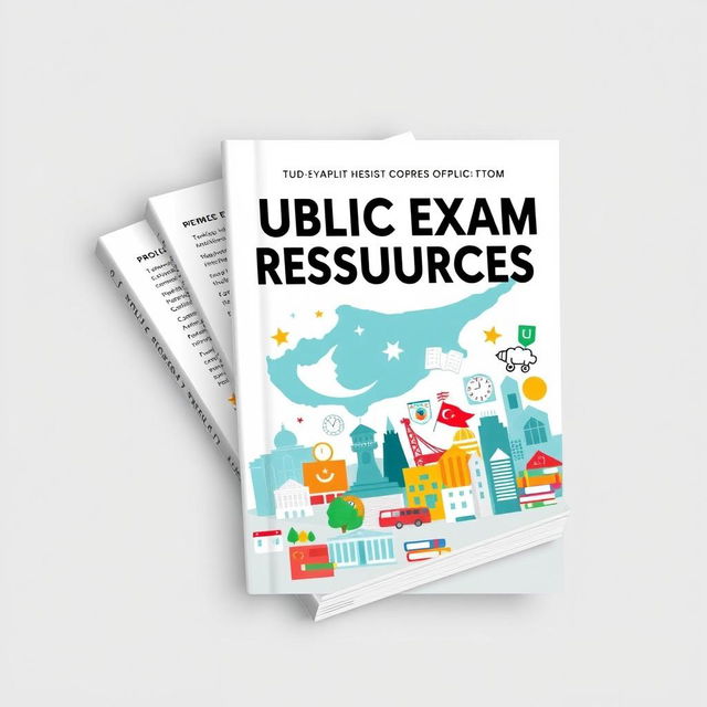 A book cover design focusing on public exam resources, featuring a silhouette or caricature of the map of the Turkish Republic of Northern Cyprus (KKTC) in the background