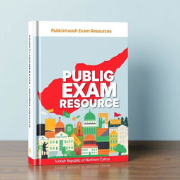 A book cover design focusing on public exam resources, featuring a silhouette or caricature of the map of the Turkish Republic of Northern Cyprus (KKTC) in the background