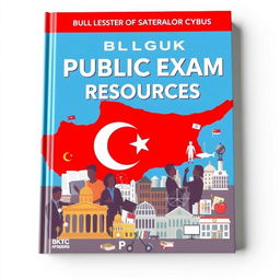 A book cover design focusing on public exam resources, featuring a silhouette or caricature of the map of the Turkish Republic of Northern Cyprus (KKTC) in the background
