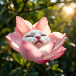 A close-up of a beautifully detailed flower, resembling a cat's playful demeanor