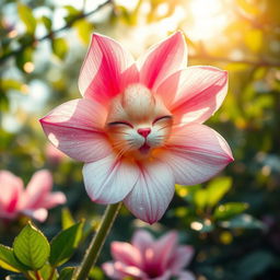 A close-up of a beautifully detailed flower, resembling a cat's playful demeanor