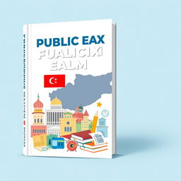 A book cover design dedicated to public exam resources, featuring a silhouette or stylized map of the Turkish Republic of Northern Cyprus (TRNC) in the background