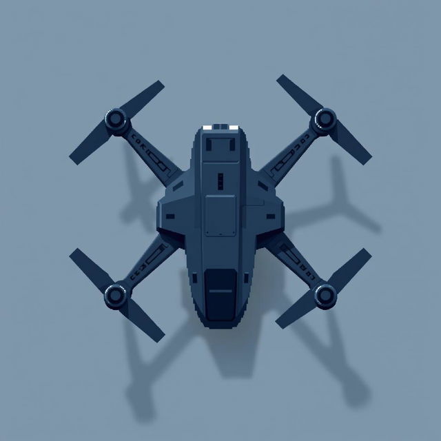 A top-down view of a reconnaissance drone depicted in pixel art style