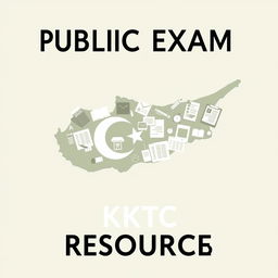 A front cover design focused on public exam resources, featuring a silhouette or caricature of the map of the Turkish Republic of Northern Cyprus (KKTC) as the main background element