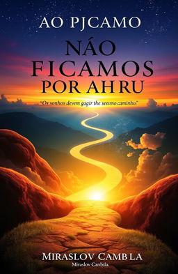 A captivating book cover for "NÃO FICAMOS POR AQUI" with the subtitle "Os sonhos devem seguir no mesmo caminho" by Miraslov Cambila