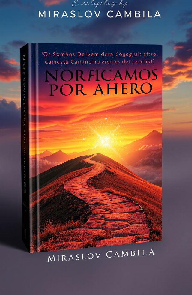 A captivating book cover for "NÃO FICAMOS POR AQUI" with the subtitle "Os sonhos devem seguir no mesmo caminho" by Miraslov Cambila