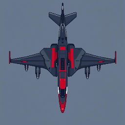 A large futuristic airplane depicted in pixel art style, viewed from above