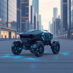 A futuristic ground drone designed in pixel art style, featuring a sleek and compact design