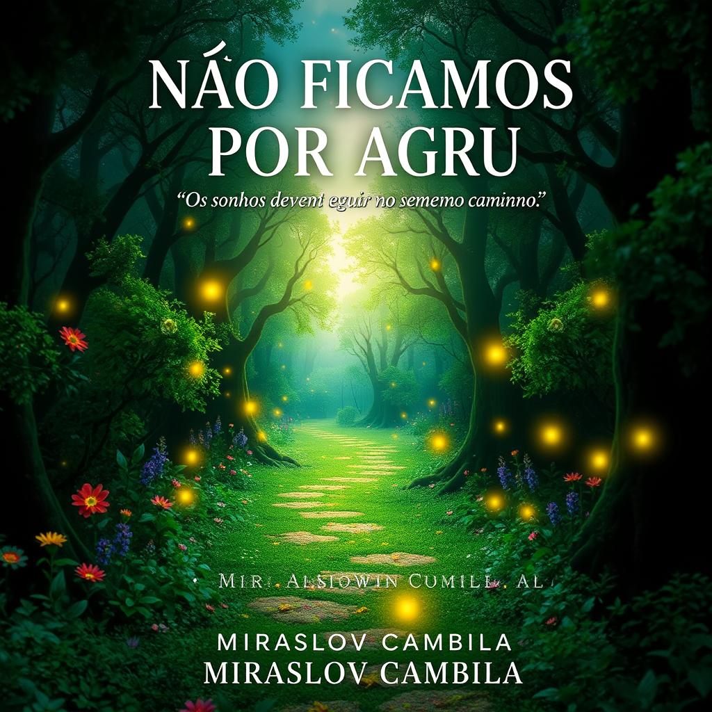 A visually striking book cover for "NÃO FICAMOS POR AQUI" featuring the subtitle "Os sonhos devem seguir no mesmo caminho" by Miraslov Cambila