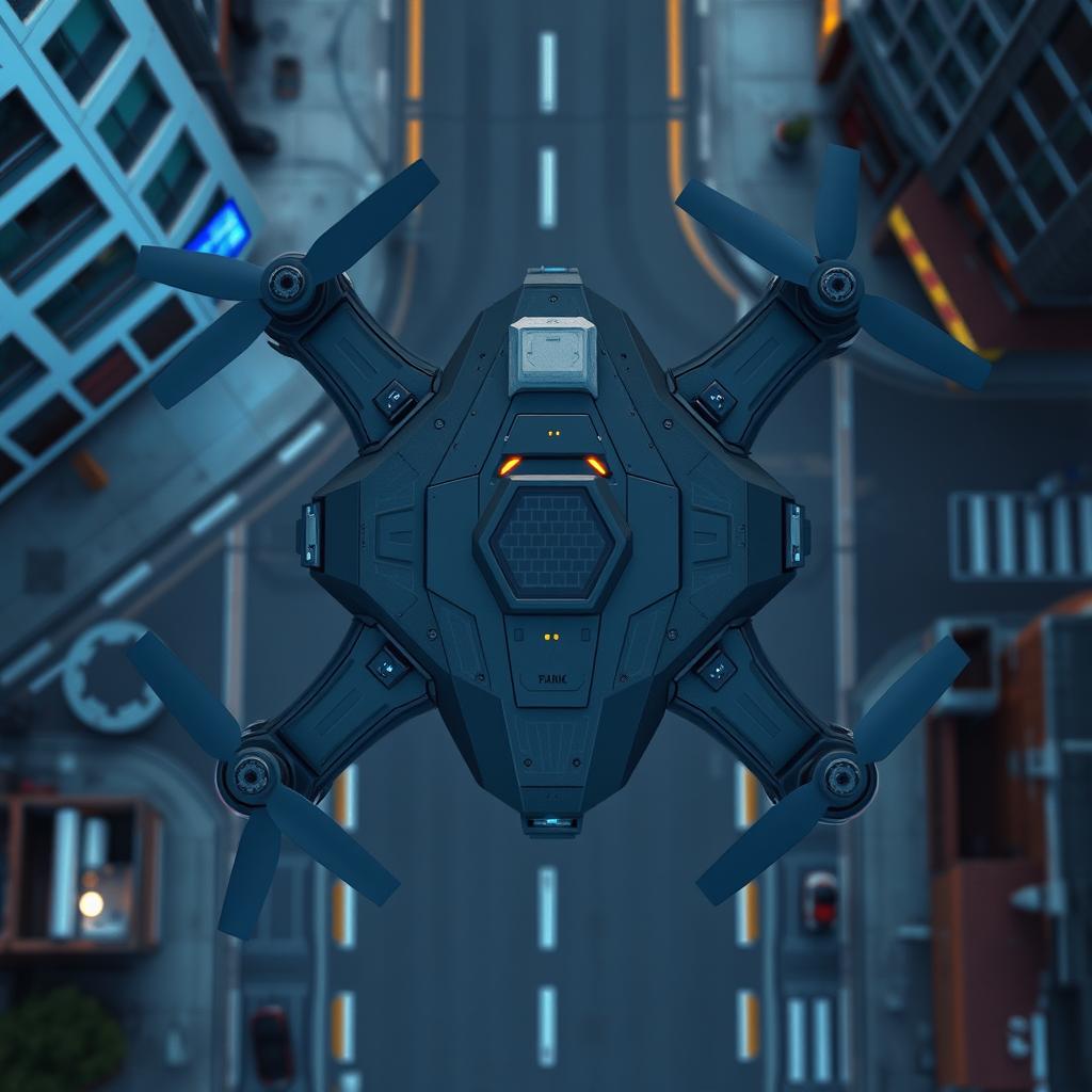 A futuristic ground drone viewed from above, designed in pixel art style