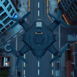 A futuristic ground drone viewed from above, designed in pixel art style