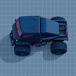 A futuristic truck in a top-down view, designed in pixel art style