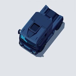 A futuristic truck in a top-down view, designed in pixel art style