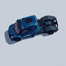 A futuristic truck in a top-down view, designed in pixel art style