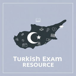 A front cover design for a book on public exam resources, prominently featuring a silhouette or stylized map of the Turkish Republic of Northern Cyprus (TRNC) as the main background element