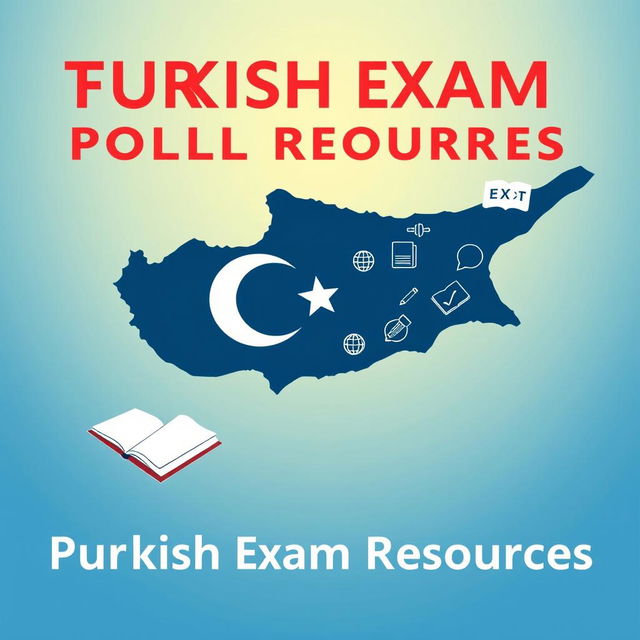 A front cover design for a book on public exam resources, prominently featuring a silhouette or stylized map of the Turkish Republic of Northern Cyprus (TRNC) as the main background element