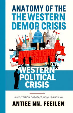 A thought-provoking book cover for 'Anatomy of the Western Political Crisis', featuring a striking visual representation of Western democracy