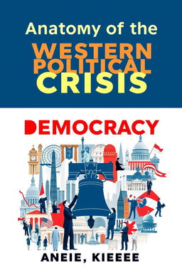 A thought-provoking book cover for 'Anatomy of the Western Political Crisis', featuring a striking visual representation of Western democracy