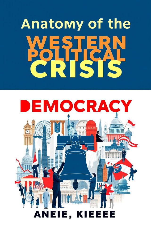 A thought-provoking book cover for 'Anatomy of the Western Political Crisis', featuring a striking visual representation of Western democracy