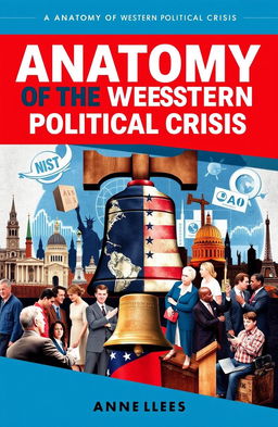 A thought-provoking book cover for 'Anatomy of the Western Political Crisis', featuring a striking visual representation of Western democracy