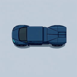 A futuristic truck in pixel art style, featuring a dark blue and gray color scheme