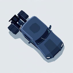 A futuristic truck in pixel art style, featuring a dark blue and gray color scheme