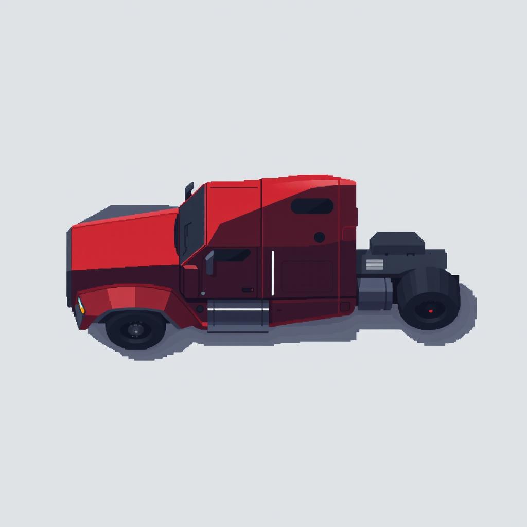 A futuristic truck designed in pixel art style, featuring a minimalist design