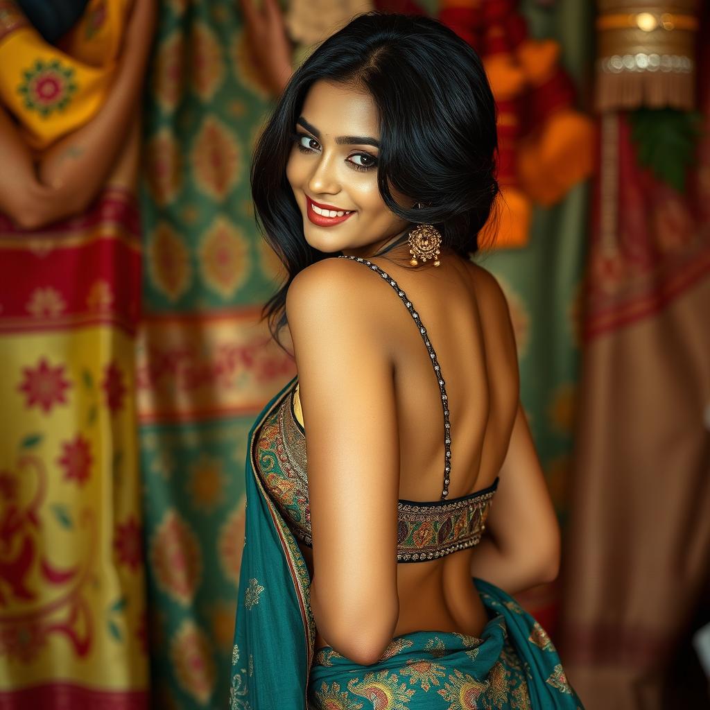 A stunning and sexy Indian woman, captivating with her enchanting dark hair and glowing skin