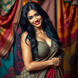 A stunning and sexy Indian woman, captivating with her enchanting dark hair and glowing skin