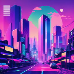 Vaporwave style album cover in pastel colors featuring a glitched Tokyo cityscape.