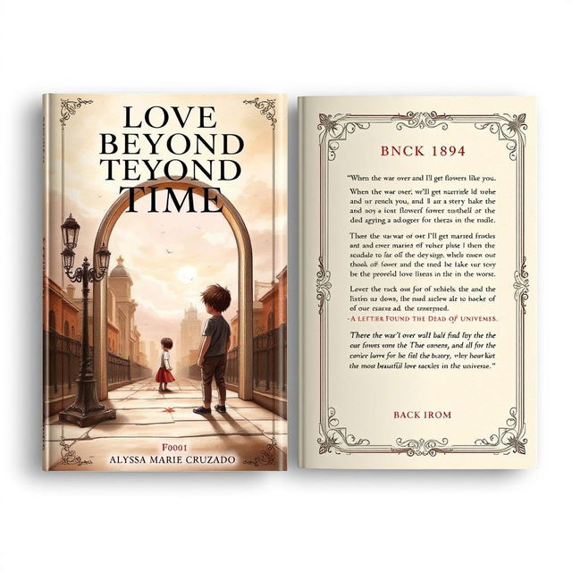 A book cover design inspired by the year 1894, centering around a time travel theme, featuring both the front and back covers distinctly illustrated