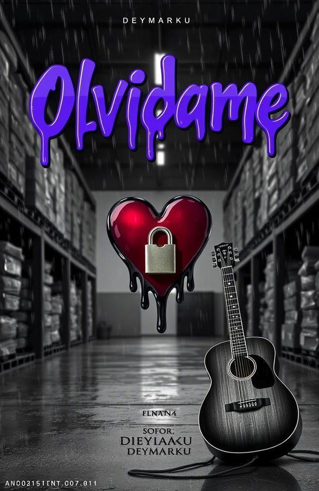 A cover art for a song titled 'Olvidame' by the artist DeyMarKu, featuring a melting paint style font in shades of purple and black