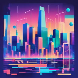 Jazz fusion album cover in pastel colors featuring a glitched Tokyo cityscape with floating musical instruments.