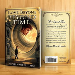 A book cover design embodying the theme of time travel, inspired by the year 1894, presented as both the front and back covers of a vintage-style book