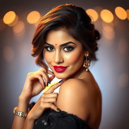 A stunning, artistic portrayal of a woman inspired by the singing style of Neha Kakkar, capturing her essence with a sexy and confident demeanor