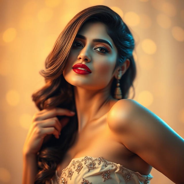 A stunning, artistic portrayal of a woman inspired by the singing style of Neha Kakkar, capturing her essence with a sexy and confident demeanor