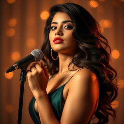 A stunning, artistic portrayal of a woman inspired by the singing style of Neha Kakkar, capturing her essence with a sexy and confident demeanor