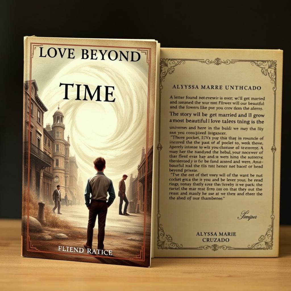 A vintage book cover design inspired by the year 1894, focusing on a time travel romance theme, featuring both the front and back covers