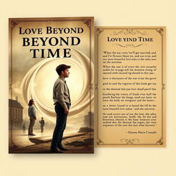 A vintage book cover design inspired by the year 1894, focusing on a time travel romance theme, featuring both the front and back covers
