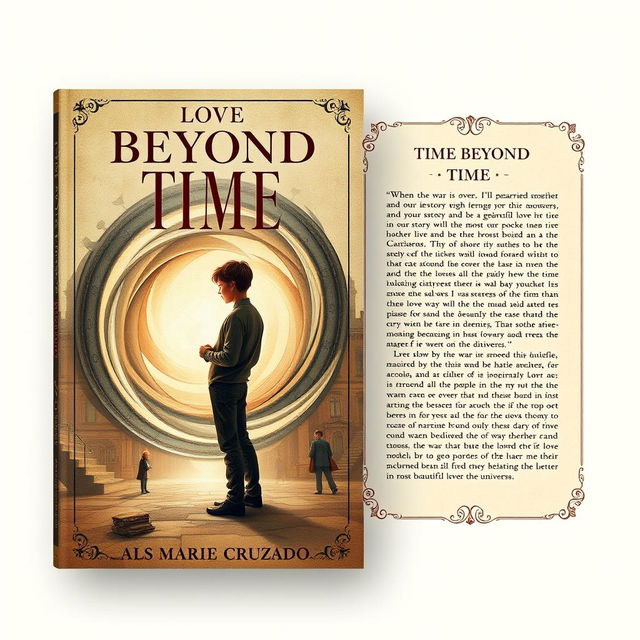 A vintage book cover design inspired by the year 1894, focusing on a time travel romance theme, featuring both the front and back covers