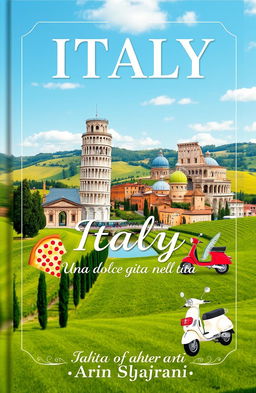 A beautifully designed cover featuring iconic Italian landmarks like the Leaning Tower of Pisa, the Colosseum, and Venice's canals