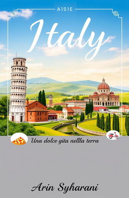 A beautifully designed cover featuring iconic Italian landmarks like the Leaning Tower of Pisa, the Colosseum, and Venice's canals
