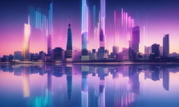 36k wide-angle jazz fusion album cover with long exposure effect, featuring a glitched Tokyo cityscape in pastel colors with floating musical instruments