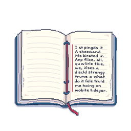 A pixel art illustration of an open notebook