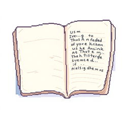 A pixel art illustration of an open notebook